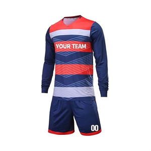 Camiseta de Fútbol Sublimada para Hombre, Cuello en V, Manga Larga, Absorbe la Humedad, Diseño a Rayas de Poliéster, Ropa Deportiva para Todas las Temporadas - Product Image 1