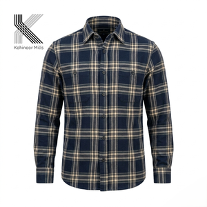 เสื้อเชิ้ตลายสก็อตแขนยาวผ้าคอตตอน 75% โพลีเอสเตอร์ 20% สไตล์ลำลองแบบสั่งตัด - Product Image 1