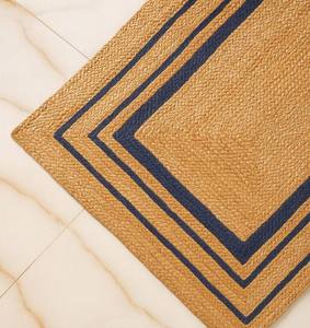 Tapis en jute rustique fait main de style bohème avec bordure blanche, tapis naturel tressé - Product Image 4