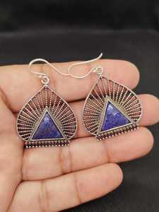 Handcrafted Gold Plated <b>Lapis</b> <b>Lazuli</b> Trendy Drop Earrings Luxury Women's Jewelry - Product Image 2