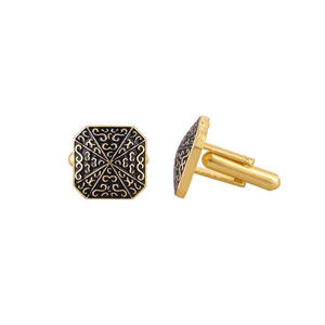 Boutons de manchette carrés noirs plaqués or de luxe pour hommes, motif gravé, accessoires pour chemise formelle, cadeau de mariage ou d'affaires - Product Image 2