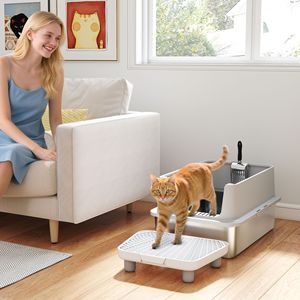 Bac à litière pour chat extra large anti-fuite d'urine avec pelle et tapis en acier inoxydable, nettoyage facile, non collant - Product Image 2