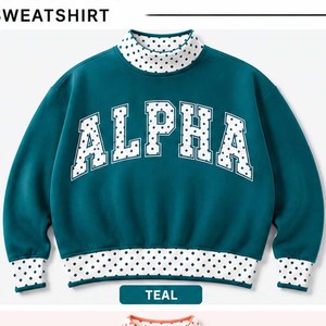 Alpha OEM Custom <b>Mock</b> <b>Neck</b> Cotton Fleece Sweatshirt Women Men Ladies Unisex Polka Dot Chenille Letter Tackle Twill College Unive - Product Image 1