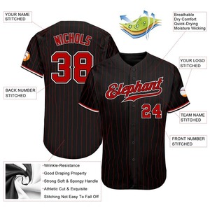 Maillot de softball personnalisé noir et rouge à fines rayures blanches pour femme – Respirant, anti-humidité, tenue de sport professionnelle pour équipe – Vente en gros - Product Image 5