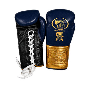 Gants de boxe en cuir No Boxing No Life, or et noir, à lacets, fabriqués au Mexique, pour adultes, entraînement en salle, arts martiaux, MMA. - Product Image 2
