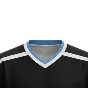 Men Black Blue Sublimated <b>Ice</b> Hockey Printable Polyester V Neck Jersey Long Sleeve Athletic Performance Sports Wear - Product Image 3