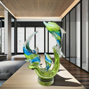 Plateau de table en verre Dophins, design animalier artistique contemporain fait main, forme irrégulière colorée, emballage individuel pour - Product Image 1