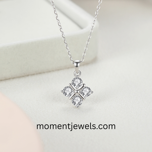 Silver Color Rhodium Plated Moissanite Pendant Necklace with Trendy Link Chain Round Stone Cross Design Jewelry for Women Gift - Product Image 3