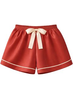 Customized Rust <b>Red</b> Satin Cami Shorts Pajama Set Women Sleepwear Soft Silk Nightwear Two Piece Summer Lounge Set With <b>Bow</b> - Product Image 3