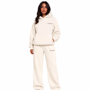 Conjunto Deportivo de Felpa para Mujer al por Mayor, Sudadera con Capucha y Pantalones Anchos, 100% Algodón, Ropa de Estar por Casa, OEM, Conjunto Deportivo Personalizado - Product Image 1