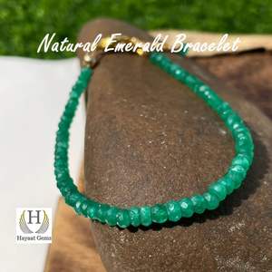 Zambia Unisex 925 <b>Sterling</b> <b>Silver</b> Natural Emerald Faceted <b>Beaded</b> for <b>Bracelet</b> Gold Plated Anniversary Fashion Jewelry - Product Image 3