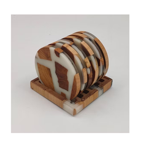 Best Quality Wood & Resin Coaster With Stand Square Hot Bulk Sale Epoxy Resin Tea <b>Cup</b> Coaster - Product Image 3