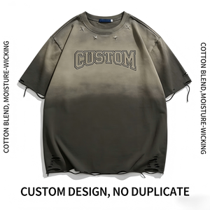เสื้อยืดผู้ชายผ้าฝ้ายฟอกสีสไตล์สตรีทแวร์ทรงโอเวอร์ไซส์สไตล์วินเทจลำลองแฟชั่นยอดนิยมในตลาดสหรัฐอเมริกา - Product Image 5