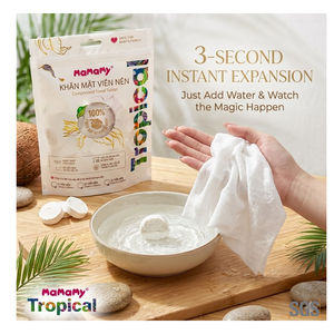 Mamamy Compressed Non-Woven Face Towel <b>Tablets</b> 25pcs Travel Size Tropical Design Safe for Baby and Family OEM ODM From Vietnam - Product Image 6