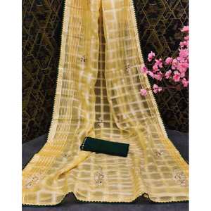 DISEÑADOR ORGANZA BUTTA TRABAJO SAREE CON UNSTITCEHD BLUSA AMARILLO - Product Image 1