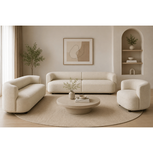 Modern Minimalist Sofa Set with Elegant Curved Design Premium Fabric | Upholstery and Comfortable High Resilience <b>Foam</b> <b>Seating</b> - Product Image 1
