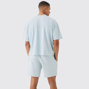 Diseña tu propio conjunto de camiseta y pantalones cortos de algodón con estampado de estrellas azul claro para hombre, ropa informal de verano, tela de punto transpirable - Product Image 2