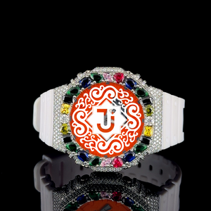 Montre en moissanite blanche sertie de diamants, bracelet en caoutchouc, style hip-hop, exportateur indien, disponible à prix abordable. - Product Image 2