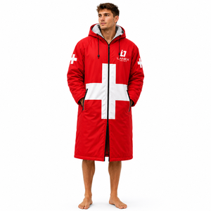 OEM Switzerland Swim Parka Custom Waterproof Hooded Long <b>Coat</b> with Sherpa Fleece Lining for Swimming, Surfing, <b>Beach</b> & Outerwear - Product Image 1