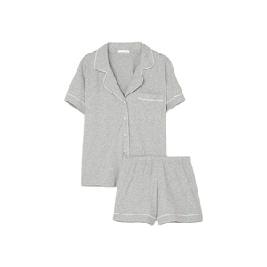 ชุดนอนผ้าฝ้าย100% สำหรับผู้หญิง, ชุดนอนแขนสั้นคอปกสีล้วนสำหรับใส่นอนในฤดูหนาวและฤดูใบไม้ร่วง - Product Image 2