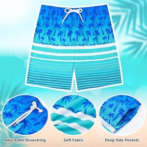 Shorts de bain rayés pour hommes, séchage rapide, taille à cordon, décontractés, style Bermuda, 100% polyester tissé, taille mi-haute, 220g - Product Image 6