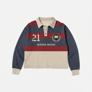 Camiseta de Rugby Premium de 280 GSM de Algodón y Poliéster, Diseño de Paneles Azul, Amarillo y Rojo, Logotipo Personalizado para Hombre, Camisetas de Polo de Rugby - Product Image 5