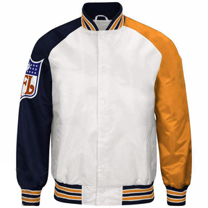 <b>Men's</b> <b>White</b> Navy Orange Breathable Woolen Varsity <b>Jacket</b> Color Blocking Stand Collar Regular Fit Winter Casual - Product Image 1