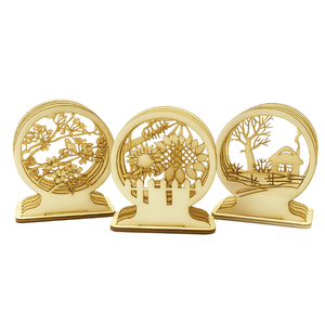 Premium Wooden Laser Cut Decor Pieces Rustic Countryside Floral Round Art Set for Home Decoration Office <b>Table</b> Accent and Gift - Product Image 1
