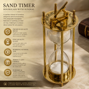 Sablier vintage fait main, horloge solaire |   Minuteur décoratif vintage en laiton doré transparent |   Décoration de bureau nautique antique, décoration marine - Product Image 3