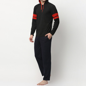 Ensemble de survêtement polaire à capuche pour homme, hiver, manches longues, color block noir et rouge, respirant, sportif, 2 pièces - Product Image 3