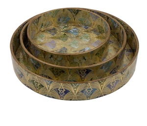 Prix de gros Nouveau design personnalisé Plateau à thé en bois émaillé imprimé Petit déjeuner Dessert Fruits Assiette ronde en bois pour dîner Fête Café - Product Image 1