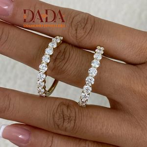 Modern Round Brilliant Diamond Hoop Earrings Sparkling Lab Grown Yellow Gold Anniversary <b>Gift</b> for Her Everyday Wear - Product Image 5