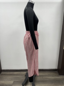 Pantalones Casuales de Verano para Mujer, de Cintura Baja, Pierna Ancha, Corte Holgado, Pliegues Delanteros, 100% Algodón Transpirable, Rayas Oscuras, Largos - Product Image 3