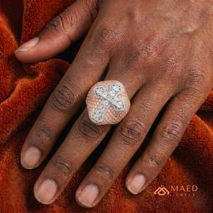 Mens Rose Gold Tone Moissanite Diamond <b>Cross</b> <b>Ring</b> Hip Hop Engagement & Wedding Gift Jewelry Modern Wear - Product Image 5
