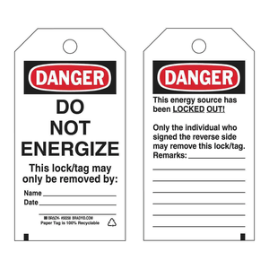 ป้ายล็อคเอาต์ Brady Danger Do Not Energize สำหรับความปลอดภัยในการบำรุงรักษาทางอุตสาหกรรม - Product Image 3