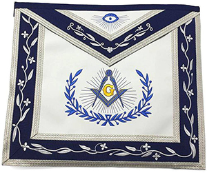 Master Mason Blue Lodge <b>Apron</b> - Navy Blue & <b>White</b> with Silver Braids High Grade Blue Lodge <b>Apron</b> with soft velvet trim, durable - Product Image 6