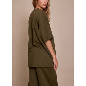 High Quality Spandex Polyester Jersey Print Embroidered Logo Short Sleeved <b>Top</b> Drop Shoulder Round Neck Women T Shirt - Product Image 5