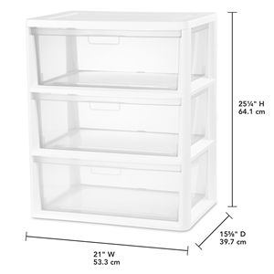 Nouvelle tour de rangement durable blanche à 3 tiroirs avec bacs en plastique transparent amovibles, montage facile, organisateur polyvalent et alimentaire - Product Image 2