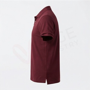 <b>Men's</b> <b>Burgundy</b> Short Sleeve Polo <b>Shirt</b> Knitted Solid Casual Regular Fit Button Design - Product Image 3