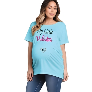 T-shirt de maternité My Little Valentine pour femme, coupe ample, en coton bleu, manches courtes, col rond, haut décontracté, printemps-été - Product Image 1