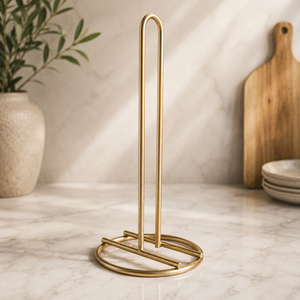 Porte-serviettes en papier en métal Loopstand avec finition laiton antique, design à anneau vertical pour comptoir de cuisine moderne - Product Image 1