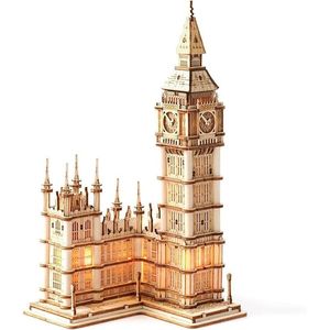 Puzzles en bois 3D pour adultes, modèle Big Ben avec lumières, kit de construction d'architecture - Product Image 1