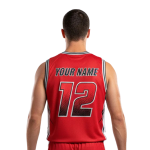 Conjunto de uniforme de baloncesto para hombre, camiseta y pantalones cortos, cuello redondo, sin mangas, dobladillo a rayas, diseño lateral en contraste, nombre impreso, número, kit de equipo - Product Image 4