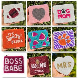 Fish Design Fully Hand <b>Beaded</b> Vintage Style Girls Key Pattern Cotton Rattan Coin Purse Soft Large Travel <b>Magnetic</b> Storage Bag - Product Image 3