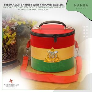 Estuche para Sombrero Fez Masónico Rasta de 7 Pulgadas, Rojo, Dorado y Verde, de Cuero PU con Cremallera, Ligero, con Emblema Bordado a Máquina de la Pirámide Shriner - Product Image 4