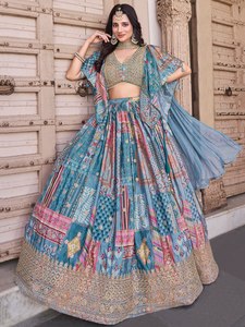 Conjunto de Lehenga Choli con Estampado Floral Azul, Traje Étnico para Boda, Vestido de Fiesta para Mujer - Product Image 4