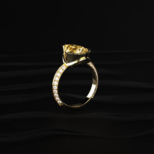 Bague de fiançailles de luxe en moissanite jaune taille poire 3 carats, demi-sertie, en or massif 14 carats, bijou de déclaration moderne pour mariée - Product Image 6