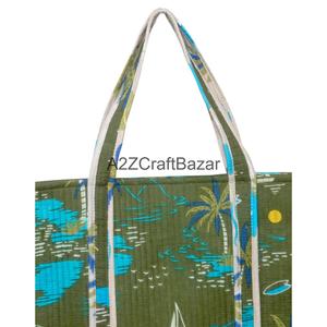 Indian Hand Block Quilted Striped 100% Cotton Large Tote <b>Bag</b> with Long Handle Eco-Friendly & Durable for Party & Daily Use - Product Image 5