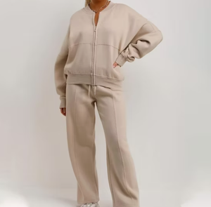 Women's 100% Cotton Track Suit Custom Casual Plain Color Street Wear Adult Sweat Suit - Product Image 3