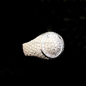 <b>Iced</b> Out Baguette Cut Halo Cluster <b>Ring</b> 925 Sterling Silver Rhodium Plated Prong Set Hip Hop Party Engagement Unisex <b>Ring</b> - Product Image 4